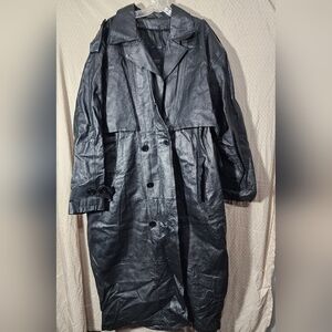 Vintage Serge Platini Milan Italy Black Leather Trench Coat Men's 2XL